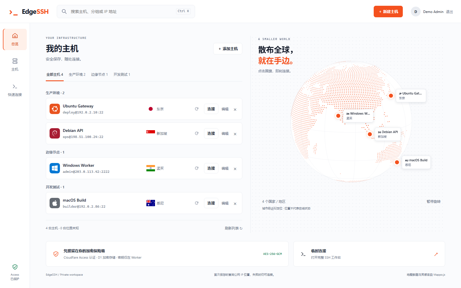 EdgeSSH 主界面:Cloudflare Workers 上的 WebSSH 工作台